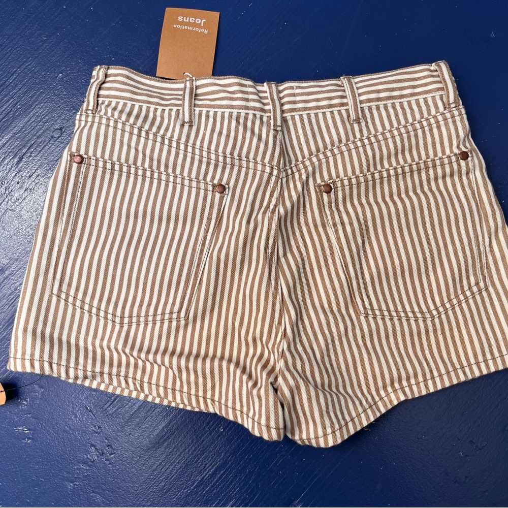 Reformation Tan and White Striped Jean Shorts - Picture 2 of 3